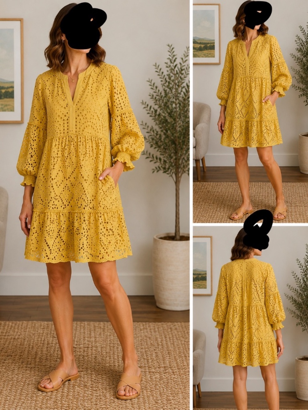 Chico's Size 1 Marigold Yellow Eyelet Tiered Summer Dress